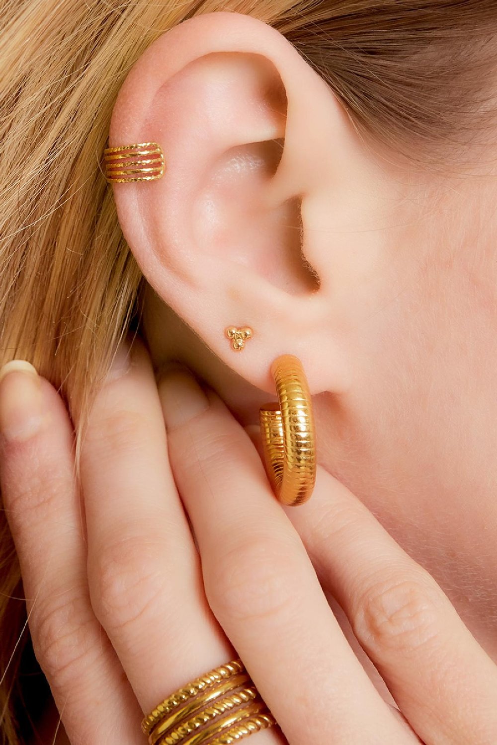 Cache-oreilles de cinq rangées alternées Acier inoxydable h5Image2